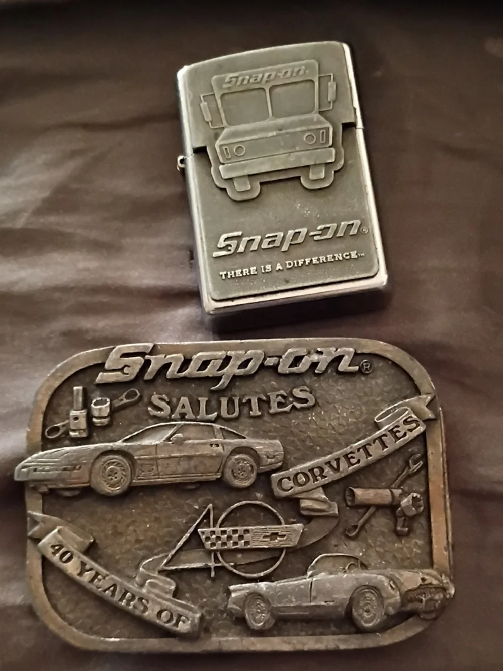Vintage Snap-on Men's Silver Metal Belt Buckle & Snap-on/Zippo